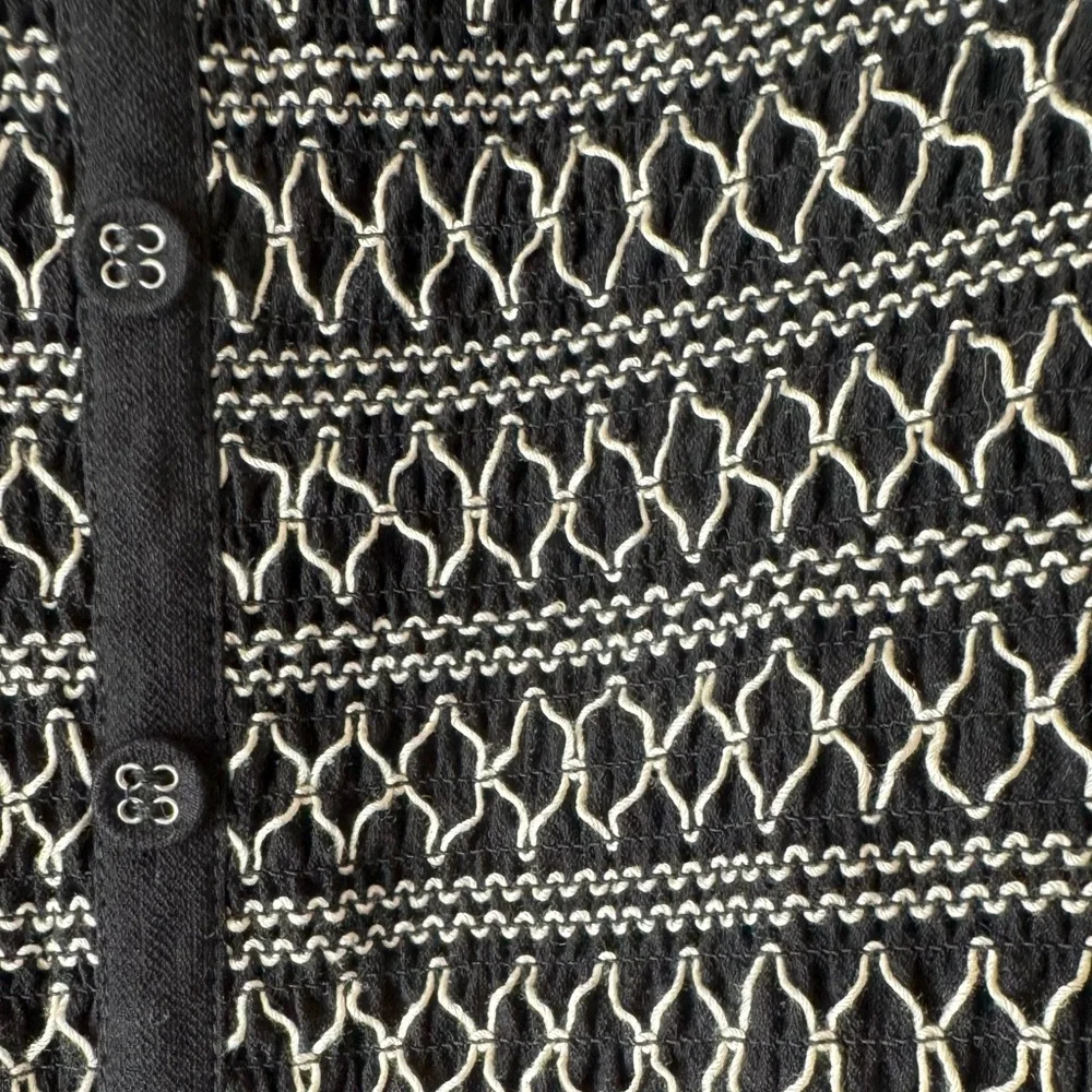 Blue Rain Smocked Puff Sleeve Crop Top Black Boho Cottagecore L - Picture 4 of 6